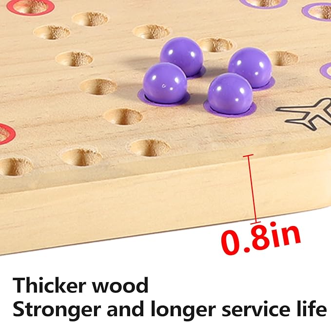HOROW Wahoo Board Game Wooden Original Board Game Classic 2 Side Painted Fast Track Game for 6 Player and 8 Player with 32 Marbles,8 Dices for Family Game Night(8-Player,Log)