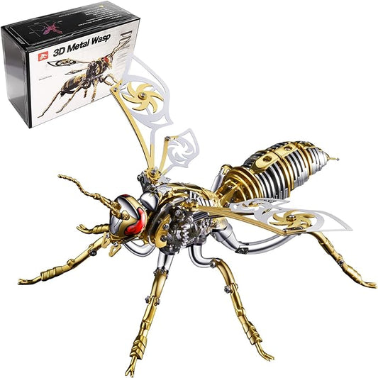 3D Metal Wasp Puzzles for Adults Model Kits Mechanical Puzzle Building Blocks, Difficult DIY for Assembly Gifts for Men (Metal Wasp-Silver Golden)