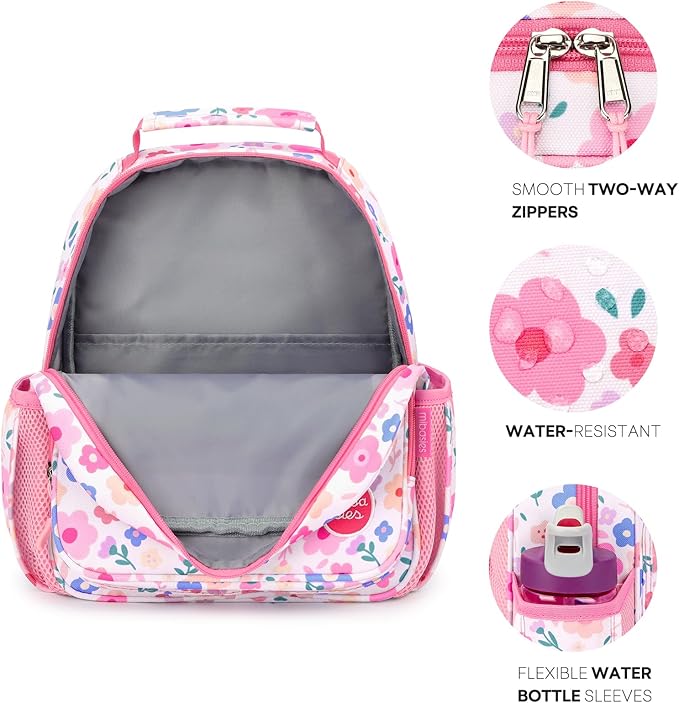 mibasies Toddler Backpack for Girls 2-4: Preschool Kindergarten Backpack - Cute Kids Backpacks for Girls - Floral Pink