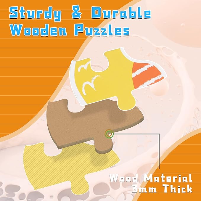 FLYINGSEEDS 6 Packs Marine Animals Shaped Wooden Jigsaw Puzzles, Beginner Puzzles for Toddlers, Montessori Learning Toys Preschool Educational Activity for Kids Ages 3 4 5 with Pattern Blocks