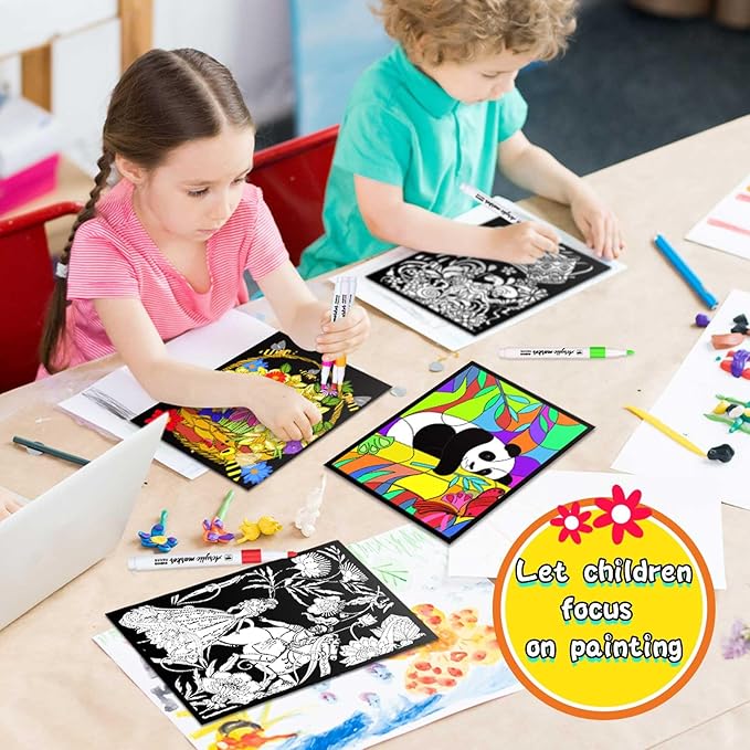 Zhanmai Pack of 48 Animal Velvet Coloring Posters and Watercolor Pens Creature Forest Panda Trigger Lion Velvet Posters for Adults Coloring Poster for Classroom Holiday Arts Crafts