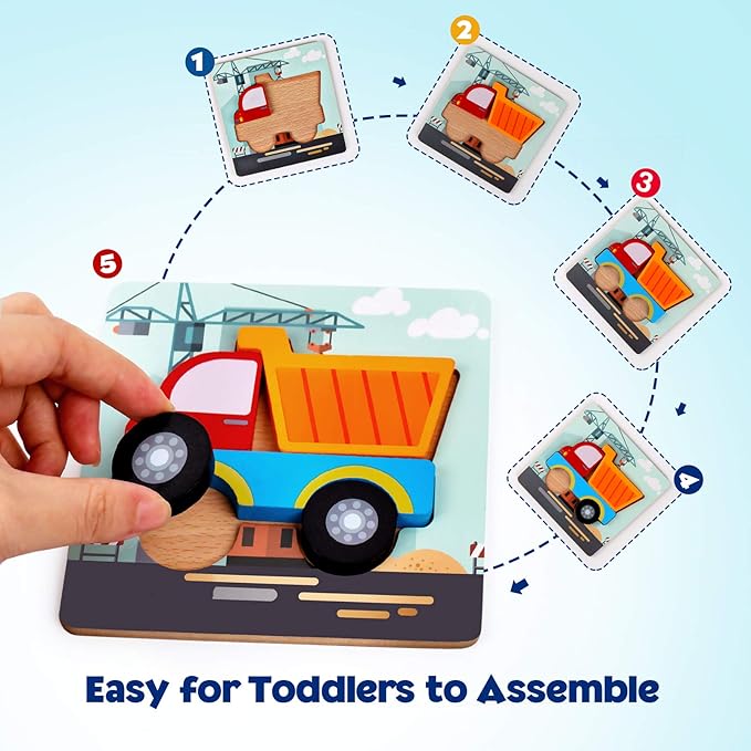 SYNARRY Wooden Vehicle Puzzles for 3 4 5 Years Old Boys Girls, Puzzles for Toddlers 3-5, Montessori Educational Toys Gifts with 6 Vehicles Transportation, Vibrant Color Shapes