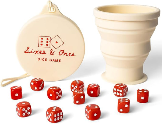 Vango Sixes & Ones Dice Game – 6 Curated Dice Games All in One, Expandable Rolling Cup to Play Anywhere – for Kids, Adults, Families, Travel, Perfect for Game Nights