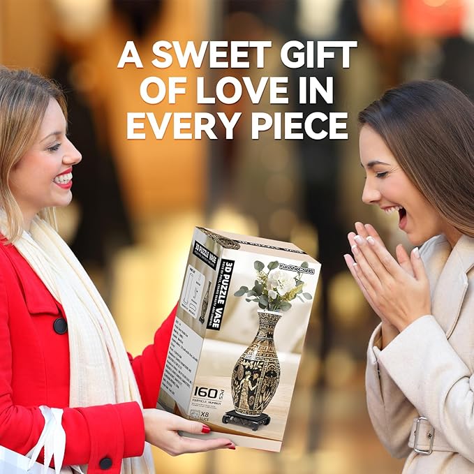 3D Puzzles Vase for Adults, 160 Pieces Plastic DIY Unique Flower Vase with LED Light, Crafts for Adults, Birthday Gifts House Warming Gift for Flower Arrangements and Home Decor (Brown)