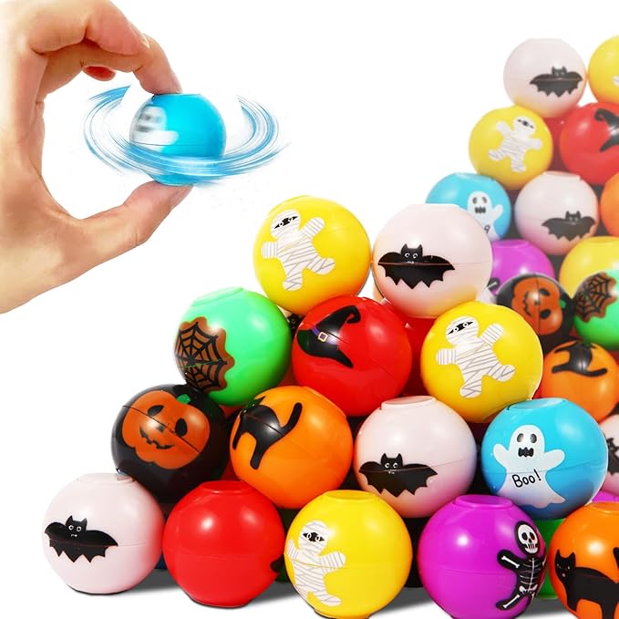 24 Pcs Halloween Mini Fidget Spinners Ball Toys for Kids Adults Halloween Trick or Treat Goodie Bag Fillers Treasure Box Toys for Boys Girls Halloween Party Favors Classroom Prizes
