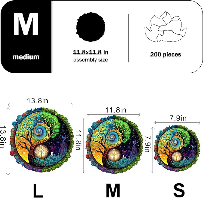 Wooden Puzzles for Adults - 200 Pieces Tree of Life Wooden Puzzle - Unique Animal Shape Wood Cut Puzzles - Eco-Friendly Home Office Decor (M-11.4 * 11.3in)