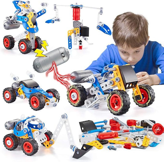 Erector Set for Boys 6-12, Building Toys for Kids Ages 4-8, 5 in 1 STEM Toys Ages 4-7 with Electric Power Motor, Construction Toys for Age 5 7 8 9 Years Old, 113 PCS DIY