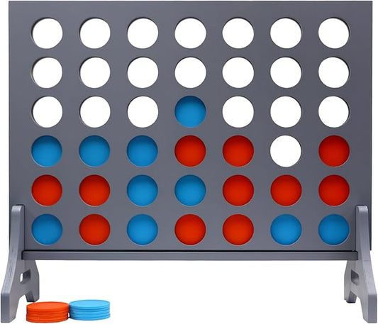 Tailgating Pros Premium Grey Giant Four in a Row with Carrying Case - Jumbo Oversized Outdoor Yard Game - Connect Multiple Pucks in a Row to Win - Many Puck Colors Available!