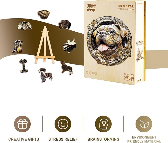 Wooden Jigsaw Puzzles, Metal French Bulldog Wooden Puzzles for Adults with Unique Shape, Adult Jigsaw Puzzle, Birthday Gifts for Adults, 13.4"x13.2" -295pcs