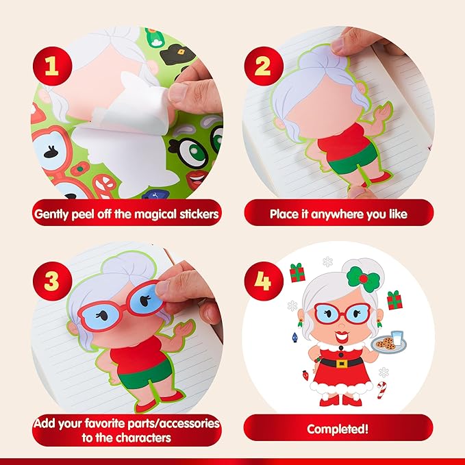 JOYIN 48 Pcs Christmas Make A Face Sticker Sheets Make Your Characters with Santa Santa, Gnome, Reindeer, Snowman, Gifts for Kids School Activities Party Favor Supplies Xmas Craft