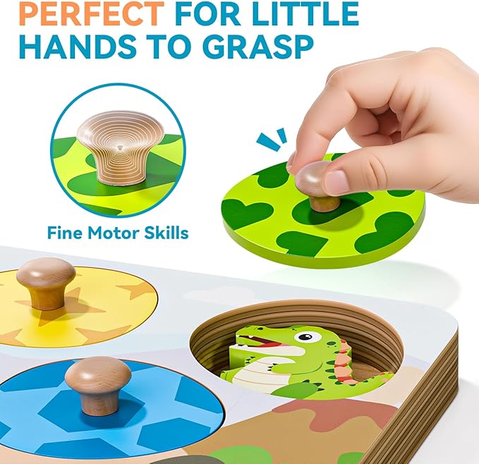 Wooden Puzzles for Toddlers 1-3, Montessori Toys for 1 2 Year Old Boy Birthday Gifts, Dinosaur Matching Eggs Peg Puzzles for Toddlers Age 2-4, Preschool Learning Activities for Girls