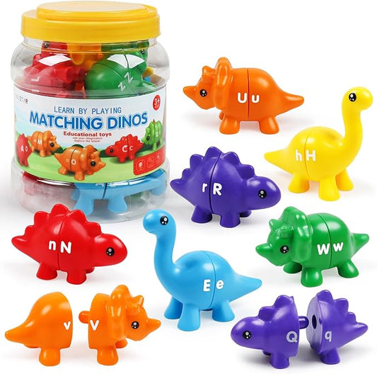 Matching Letters Counting Dinosaur Toys with Double-Sided ABC Alphabet Preschool Learning Uppercase Lowercase Sensory Sorting Educational Montessori Toy Sets for Kids Toddler Aged 3+ Years Old