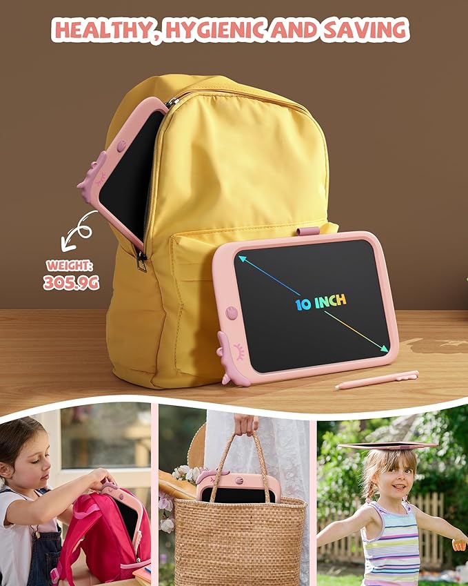 TEKFUN Toddler Boy Toys, LCD Writing Tablet for Kids, Doodle Board Dinosaur Toys, Travel Essentials Toys for 3 4 5 6 Year Old Boys Girls, Easter Birthday Christmas Gifts (10inch Pink)
