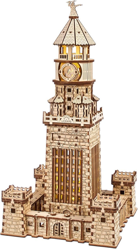 Ugears Lighthouse of Alexandria 3D Puzzle - DIY Kits for Adults 3D Wooden Puzzles with LED Nightlight - Model Building Adult Craft Wood Puzzle 340 Pcs
