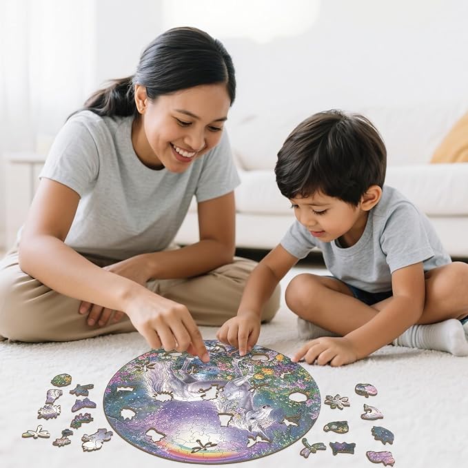 Wooden Puzzles for Adults - 200 Pieces Wooden Puzzle Fantasy Unicorn - Unique Animal Shape Wood Cut Puzzles - Eco-Friendly Home Office Decor (M-11.4 * 11.3in)