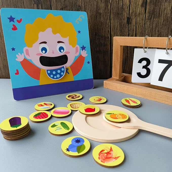 Wooden Pretend-Play Feeding Game Early Educational Montesorri Toys Pretend to Feed Toy Good-habbit Excercise Fun and Educational Toys