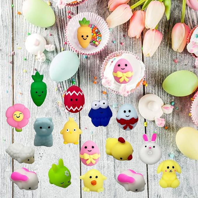 72 PCS Easter Mochi Squishy Toys Stress Relief Squishies for Kids Boys Girls Toddlers Easter Basket Stuffers Egg Fillers Gifts Party Favors