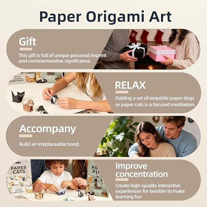 DIY Origami Paper Cats - 50 Sheets DIY Origami Paper to Fold Cute Cat Figures, Fun Craft Activity for Adults & Kids, Desk Decoration & Gift for Cat Lovers