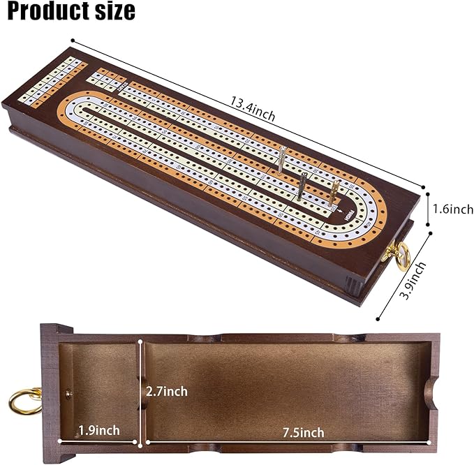 Wooden Cribbage Board Game Set,Traditional Cribbage Board Game,Solid Wood,3 Track Cribbage Board, 9 Metal Pegs,2 Decks of Playing Cards,Fun Table Game,Game Night, Travel (Manual Included)