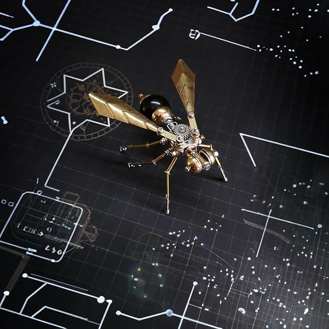 3D Metal Insect Model Kit Steampunk Bug Mechanical Steampunk Sculpture Mechanical Insect Clockwork 3D Puzzle,Entomology Learning Adult Metal Puzzle Assembly (Hornet)