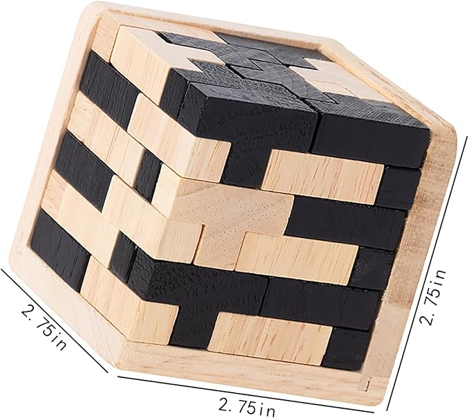 3D Wooden Brain Teaser Puzzle Cube Wooden Puzzles T-Shaped Jigsaw Logic Puzzle Game Puzzles Educational Toy for Kids and Adults (Black)