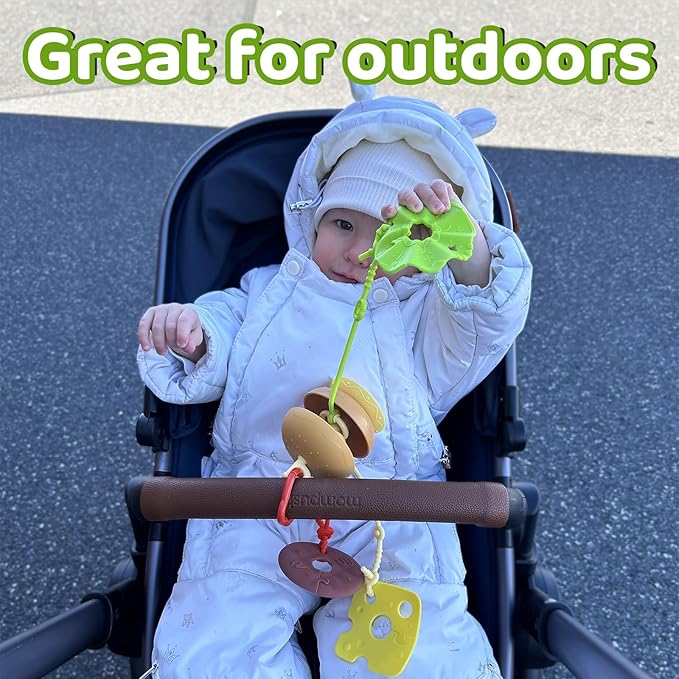 Hamburger Suction Cup Toys Holder for High Chair, Stroller Baby Toys 6-12 Months & Toddlers, 3 Tethers Keep from Falling, Great for Restaurant & Car Seat Airplane Travel