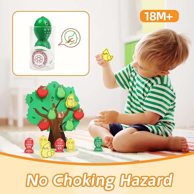 Montessori Toys for 3 4 5 Year Old, Wooden Fine Motor Skills Educational Color Sorting Toys, Apple Picking Magnetic Fishing Games for Kids 3-5, Birthday Gifts for Kids Boys Girls