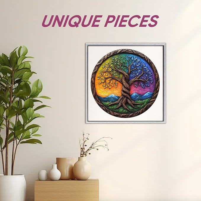 Ruikiyart Wooden Puzzles for Adults, 500 Pieces Tree of Life Unique Shaped Wood Jigsaw Puzzles for Adults and Kids,Extra Thick 5MM,Family Game Christmas Best Gifts,16.5x16.5 Inches