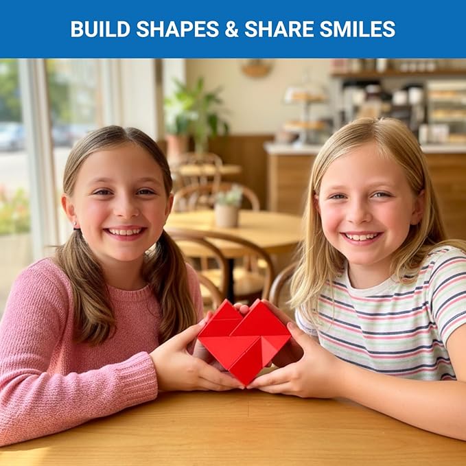 Pickagram Tangram 3D Magnetic Puzzle for Kids (8-12), Adults & Seniors | STEM Certified Fidget Puzzle - Magnetic Pattern Blocks for Cognitive Development, Creativity & Focus - Red