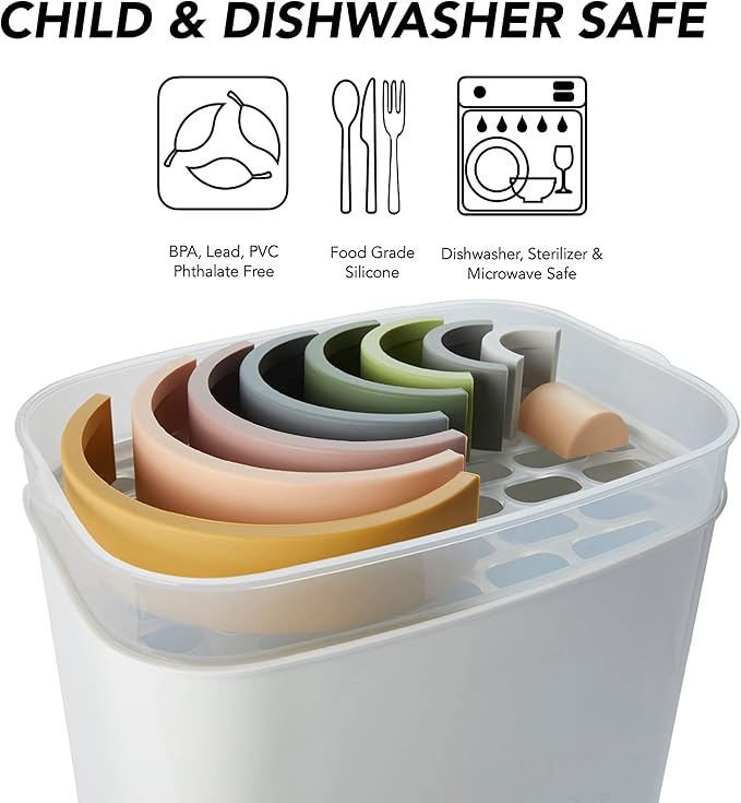 Silicone Rainbow Stacking Toy - Largest on The Market 12 Layer Montessori Toys for Toddlers Stacker Learning and Development Toy - Boho Baby Color (Jungle)