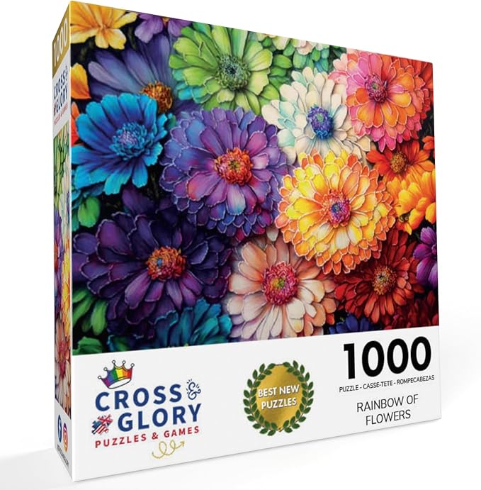 Cross & Glory - Rainbow of Flowers - 1000 Piece Jigsaw Puzzle for Adults | Stunningly Vibrant Colors | Challenging Brain Exercise for Puzzle Lovers