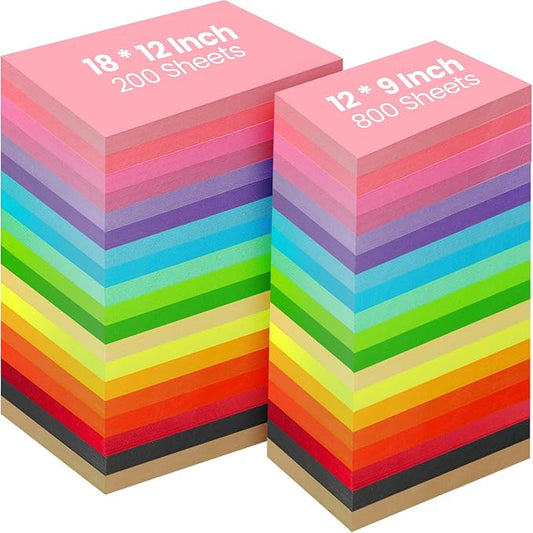 Yeaqee 200 Sheets Colored Construction Paper Bulk 8.5 x 11'' and 12 x 18'' Construction Lightweight Art School Supplies Colorful Craft Paper for Kids Adults Arts and Crafts