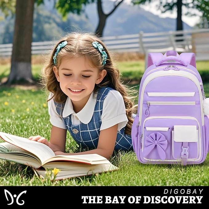 Backpack for Girls, 3PCS Girls Backpack for School with Lunch Bag Pencil Case, Cute Kids Teens Bookbag for Kindergarten Elementary Preschool Middle School (Purple)