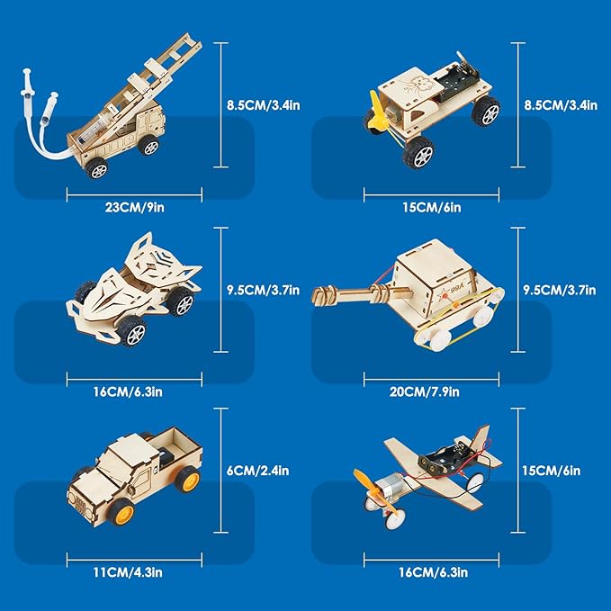 Wooden 6 in 1 STEM Toys for Kids Age 8 9 10 11 12 13 14, Science Experiments for Boys Girls, Fun Engineering Sets Activity Toys Xmas Birthday Gifts for 8 9 10 11 12 Year Old Kids Boys