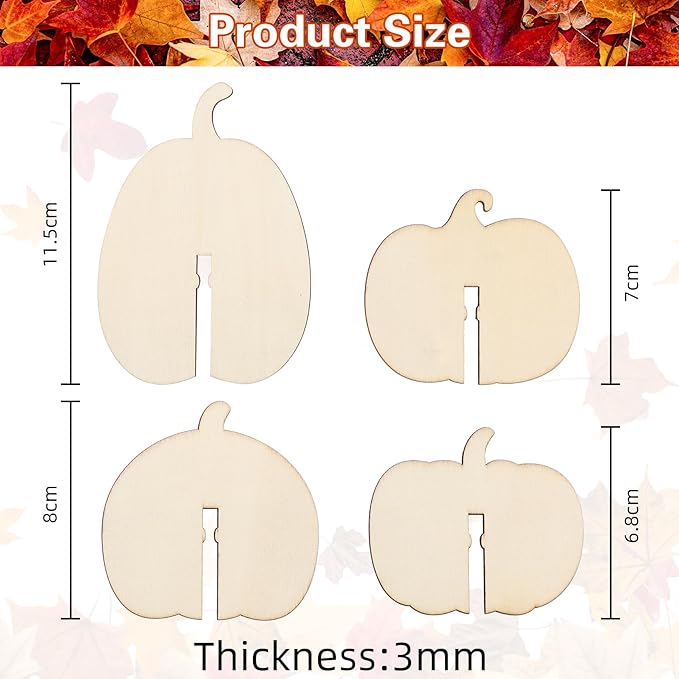DIY 3D Pumpkins Wood Crafts to Paint, Unfinished Wooden Pumpkin Cutout Thanksgiving Fall Crafts, Autumn Harvest Thanksgiving Halloween Ornaments for Painting Decorations (24 PCS)