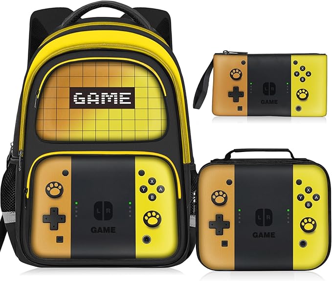 Kids Backpack For Boys，Gamer Boys Backpack For Children Teens Elementary Middle School, 17″ Students Bookbag