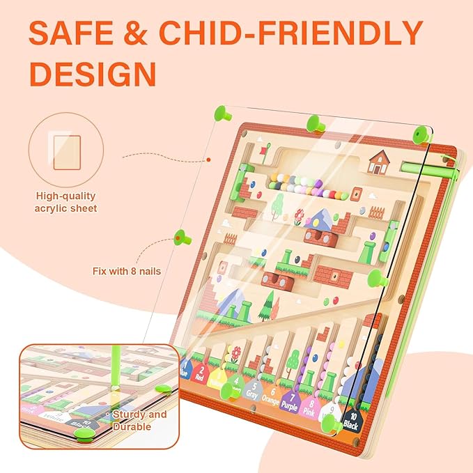 Montessori Toys,Magnetic Color and Number Maze,Wooden Toys for Ages 2-4,Toddler Fine Motor Skills Toys for Boys Girls