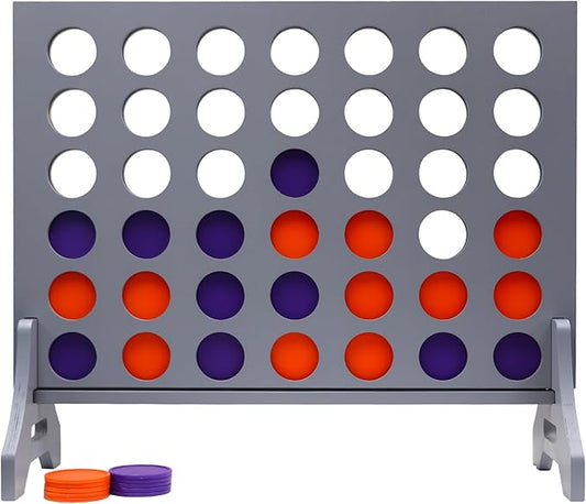 Tailgating Pros Premium Grey Giant Four in a Row with Carrying Case - Jumbo Oversized Outdoor Yard Game - Connect Multiple Pucks in a Row to Win - Many Puck Colors Available!