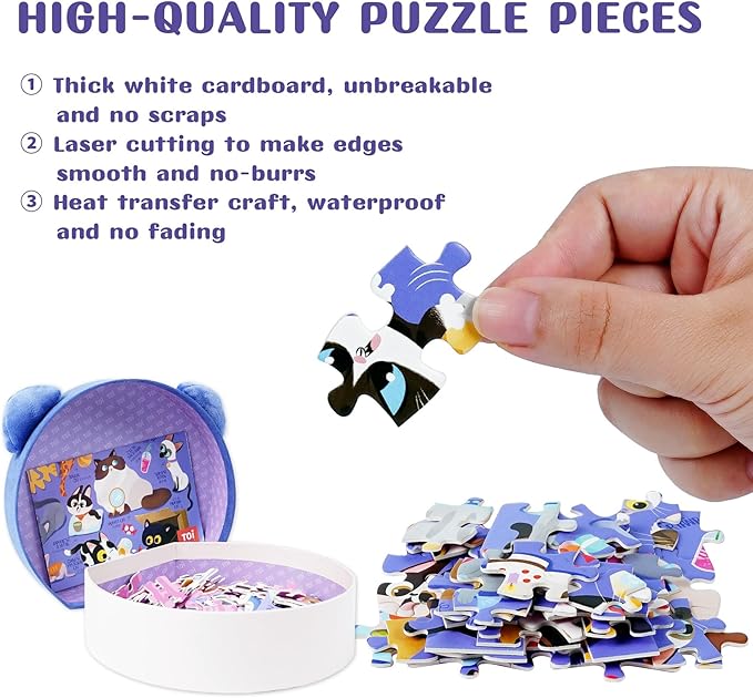 TOI Cats Puzzle for Kids Ages 3-5, 200 Pieces Jigsaw Puzzles for Toddlers with Cat-Shaped Portable Box, Preschool Learning Cat Game for Boys & Girls Gift