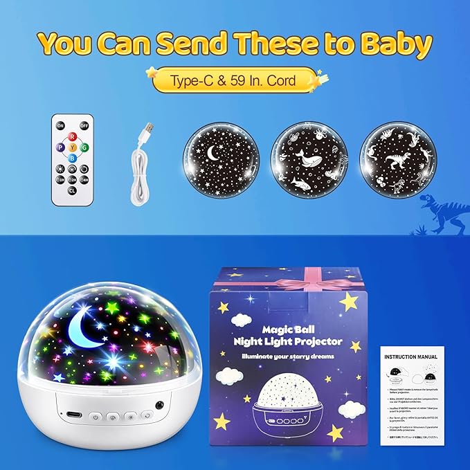 PIKOY Dinosaur Toys Night Light Projector, 93 Lighting Mode Baby Sensory Toys 6-12 Months,360° Rotate Kids Sensory Toys for Autism,Dimmable+Timer+Remote 1 Year Old Boy Gifts 1 Year Old Girl Gifts
