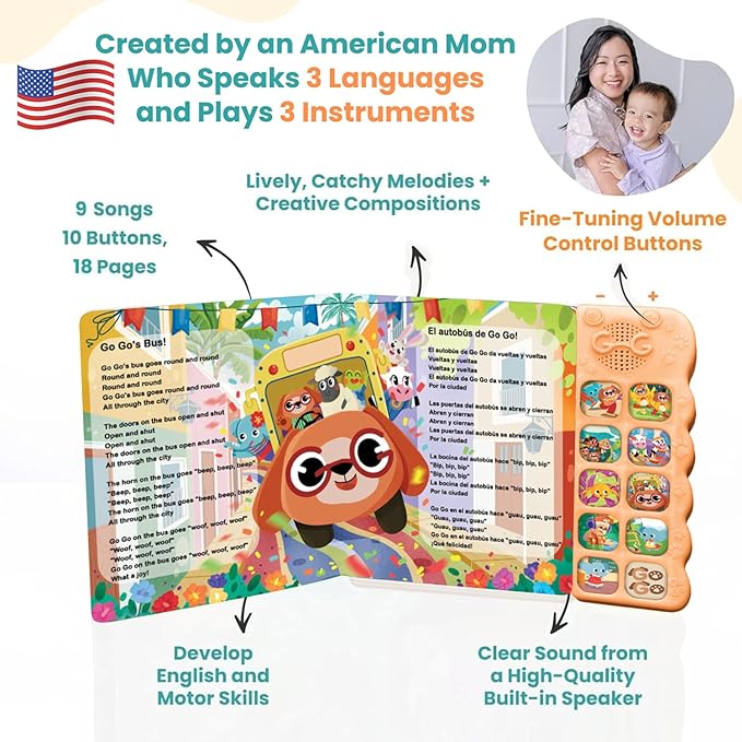 GO GO Spanish Musical Book Vol 3: 8 English and Spanish Books for Kids, Bilingual Toys for Toddlers 1-3, Learning Toys for Toddlers 1-3, Libro Interactivo para Niños