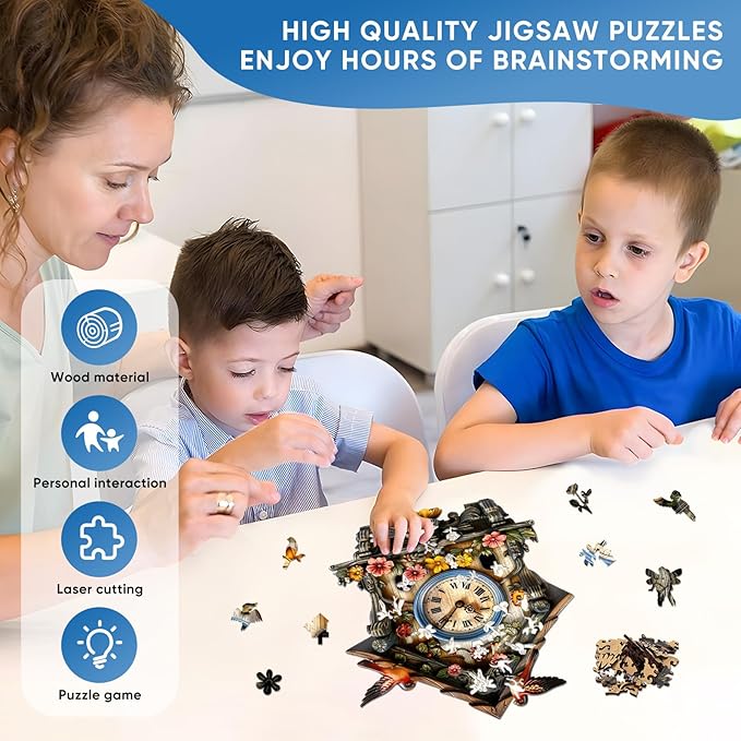 Wooden Puzzle for Adults, Clock House Jigsaw Puzzles for Adult, Unique Pieces Wood Cut Puzzles, Exquisiten Box Packaging, Toys for Friends Family (M-15.2 * 17.7in-500pcs)