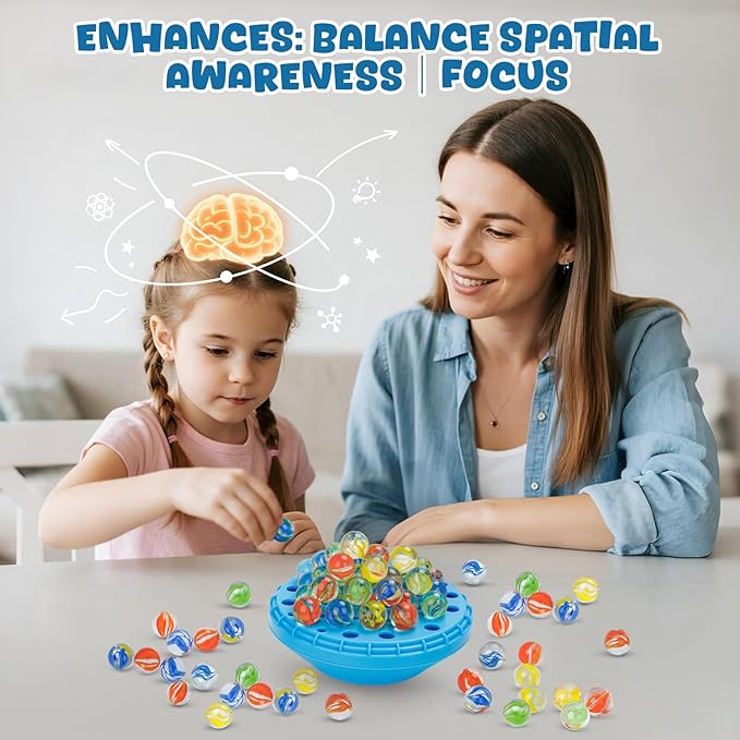 Marble Balance Game, Wobble Marble Stacking Game for Kids 6+, Family Games for Kids and Adults with Built-in Storage, Marbles Board Game for 1-4 Players, Fun Birthday Party Games Toys
