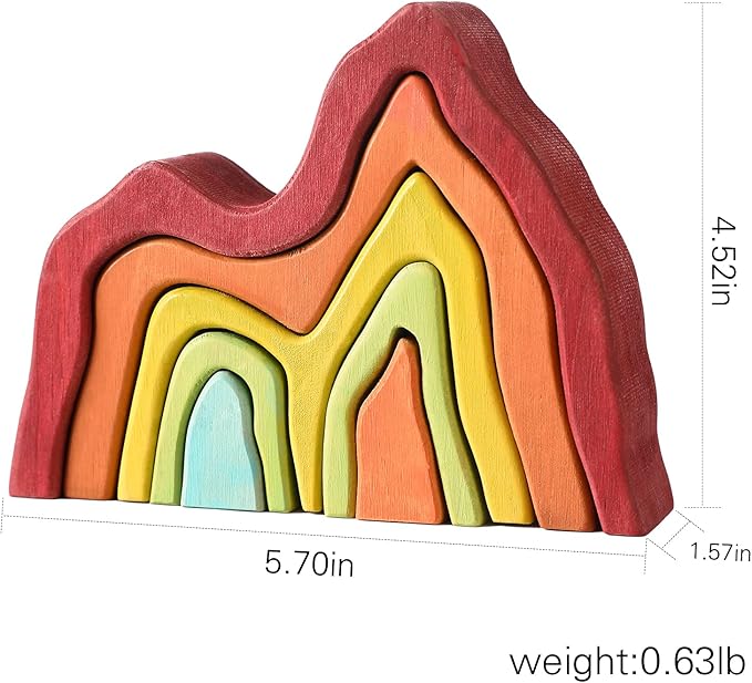 Wooden Rainbow Stacking Toy | House Bulding Block | Montessori Geometry Educational Stacking Game | Learning Educational Toys for Kids Baby Toddler（Volcano）