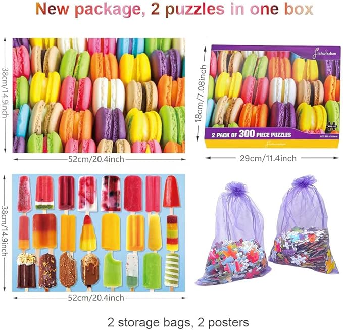 300 Piece Jigsaw Puzzles Popsicles and Macarons for Adults Teens and Kids Family Happy Gift Idea (Pack of 2) (Popsicle+Macaron)