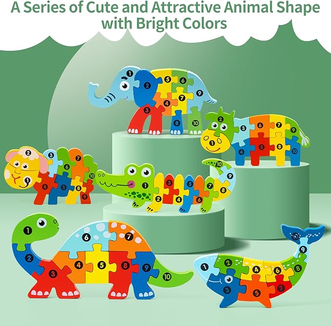 6 Pack Wooden Animal Toddler Puzzles for Kids Ages 3-5, Baby Montessori Toys for Kids Age 3 4 5 6 Years, 6 Animal Patterns Learning Jigsaw Toys for 3 Year Olds for Girl Boy Ideal Gift