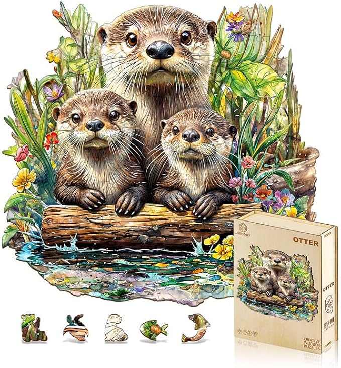 Jigfoxy Wooden Puzzles for Adults, Otter Wood Puzzles Adult, Unique Animal Shape Wooden Jigsaw Puzzles for Adults, Birthday Gifts for Puzzle Lovers, Family (M-11.4 * 10.9in-200pcs)