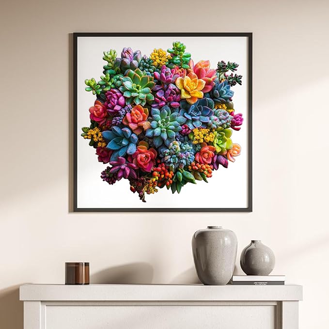 Wooden Puzzles for Adults,500Pieces Colorful Succulent Plants Jigsaw Puzzles,Unique Irregularly Shaped Animal Wooden Jigsaw Puzzle for Adult Family Game Gift,17.2 * 16.6in