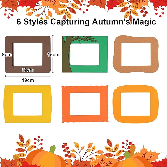 Fovths 24 Packs Fall Foam Picture Frame Kits Thanksgiving DIY Frame Crafts Fall Leaf Picture Craft Autumn Theme Picture Frames with 300 Leaf Stickers for Thanksgiving Party Favors Birthday