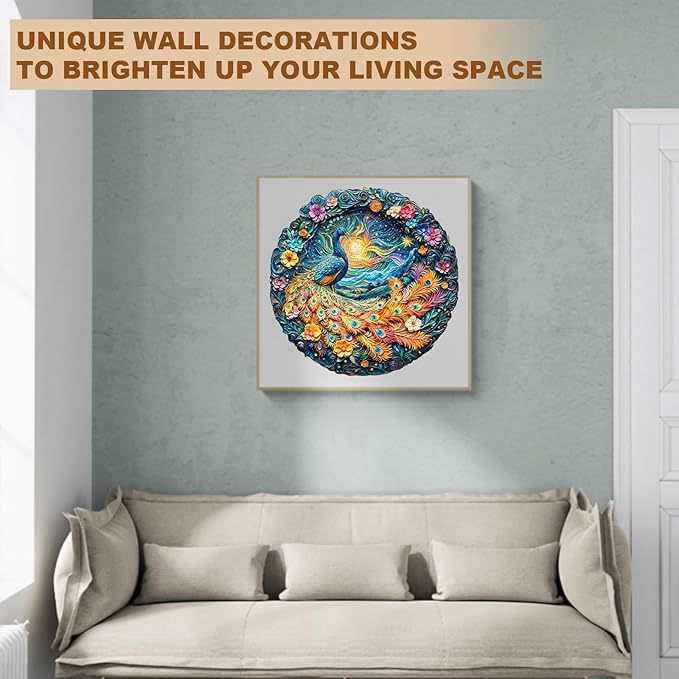 Wooden Puzzles for Adults,Peacock Puzzle, Unique Shaped Wooden Jigsaw Puzzles for Adults, Family Puzzle(11.4 * 11.4 in 200pcs)